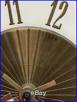 MidCentury ELGIN Atomic Starburst Wall Clock GERMANY EAMES 25 BRASS WOOD GRAIN