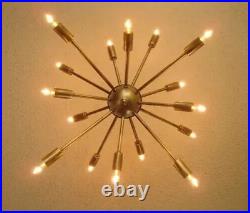 Mid Century 16 Arm Modern Brass Atomic Starburst Sputnik Ceiling Light