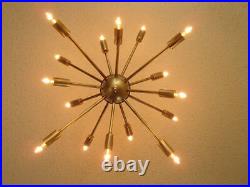 Mid Century 16 Arm Modern Brass Atomic Starburst Sputnik Ceiling Light