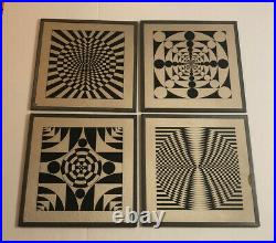 Mid Century 1960s OP ART Psychedelic Set Of 4 Mirrors Atomic Space Age Vintage