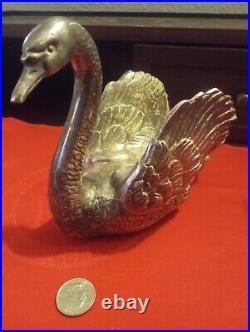 Mid-Century Antique Silver Bronze Swan