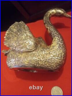 Mid-Century Antique Silver Bronze Swan