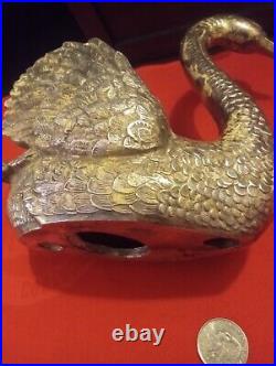 Mid-Century Antique Silver Bronze Swan