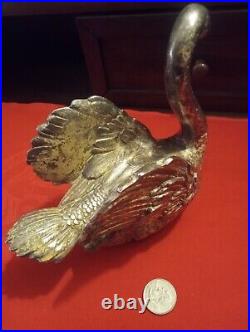 Mid-Century Antique Silver Bronze Swan