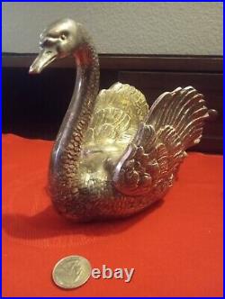 Mid-Century Antique Silver Bronze Swan