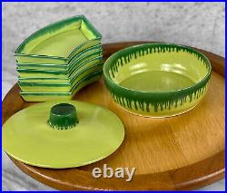 Mid-Century Atomic California Pottery Green Porcelain Lazy Susan Serving Platter