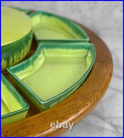 Mid-Century Atomic California Pottery Green Porcelain Lazy Susan Serving Platter