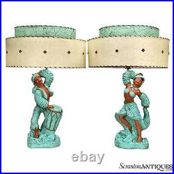 Mid-Century Atomic Chalkware Conga Dancer Table Lamps A Pair