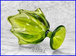 Mid-Century Atomic Green Swung Art Glass Compote Pedestal Bowl