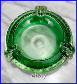 Mid-Century Atomic Italian Murano Green Bullicante Art Glass Round Ashtray