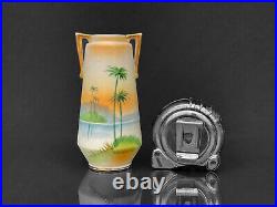 Mid-Century Atomic Japanese Porcelain Palm Tree Motif Bud Vases A Pair