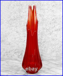 Mid-Century Atomic Large Amberina Red Swung Glass Vase by L. E Smith