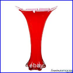 Mid-Century Atomic Large Red Art Glass Swung Vase