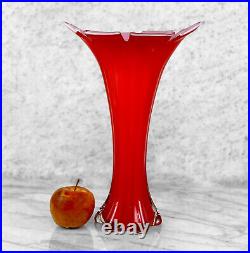 Mid-Century Atomic Large Red Art Glass Swung Vase