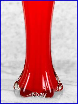 Mid-Century Atomic Large Red Art Glass Swung Vase