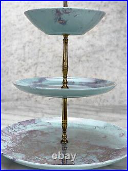Mid-Century Atomic Marbled Turquoise 3-Tier Serving Platter Centerpiece