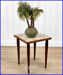 Mid-Century Atomic Mosaic Porcelain Tile Top Plant Stand Table