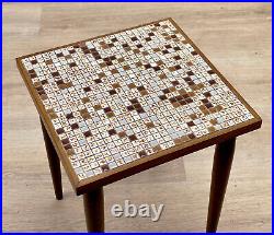 Mid-Century Atomic Mosaic Porcelain Tile Top Plant Stand Table