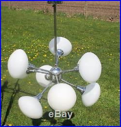 Mid Century Atomic Sputnik Chrome Chandelier 9 Opal balls era Kaiser Sciolari