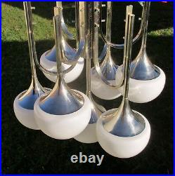 Mid Century Atomic Sputnik Trumpet Chrome Chandelier Opal ball Reggiani Sciolari