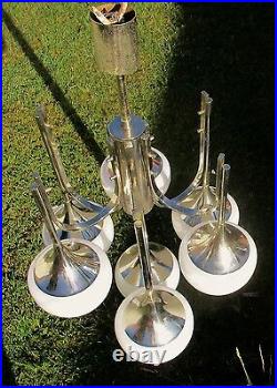 Mid Century Atomic Sputnik Trumpet Chrome Chandelier Opal ball Reggiani Sciolari