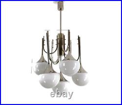 Mid Century Atomic Sputnik Trumpet Chrome Chandelier Opaline shades balls Sciol