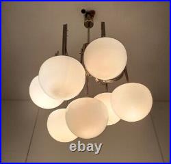 Mid Century Atomic Sputnik Trumpet Chrome Chandelier Opaline shades balls Sciol