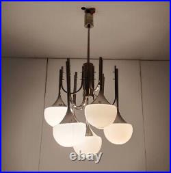 Mid Century Atomic Sputnik Trumpet Chrome Chandelier Opaline shades balls Sciol