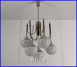 Mid Century Atomic Sputnik Trumpet Chrome Chandelier Opaline shades balls Sciol