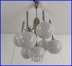 Mid Century Atomic Sputnik Trumpet Chrome Chandelier Opaline shades balls Sciol