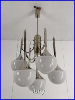 Mid Century Atomic Sputnik Trumpet Chrome Chandelier Opaline shades balls Sciol