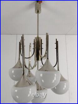 Mid Century Atomic Sputnik Trumpet Chrome Chandelier Opaline shades balls Sciol