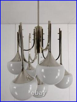 Mid Century Atomic Sputnik Trumpet Chrome Chandelier Opaline shades balls Sciol