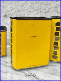 Mid-Century Atomic Yellow Enamel Window Front Canisters by Lincoln Set of 4