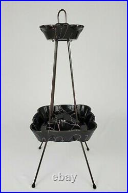 Mid-Century Black Ceramic Ashtray Planter Stand Hull Atomic 1950's Vintage