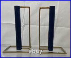 Mid Century Candle Sticks Gold Metal Enamel Stylish Atomic Space Age Art MCM