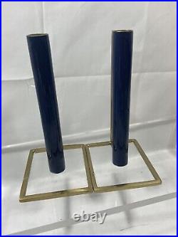 Mid Century Candle Sticks Gold Metal Enamel Stylish Atomic Space Age Art MCM