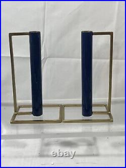 Mid Century Candle Sticks Gold Metal Enamel Stylish Atomic Space Age Art MCM