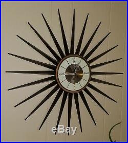 Mid Century Elgin Starburst/Sunburst Atomic 23 Wind-Up Wall Clock Metal WORKS