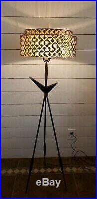 Mid Century, Gerald Thurston style Tripod floor lamp. 2 tier shade. ATOMIC XMAS