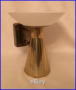 Mid Century Mod Sconce VTG Cone Saucer Atomic MCM Brass Double Wall Light 3 Way