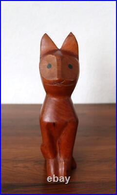Mid Century Modern Art Hand Carved Wood Cat Sculpture Atomic Mod