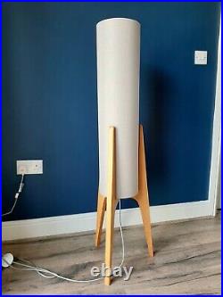 Mid Century Modern Astro Rocket atomic 1960s Floor Lamp Light Grey Shade Wood Ba