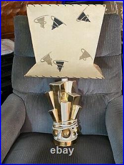 Mid Century Modern Atomic Age Cowhide Shade 1950's Signed Table Lamp Works
