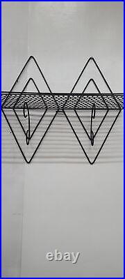 Mid Century Modern Atomic Double Metal Wall Art Mesh Shelf Black Vintage