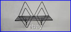 Mid Century Modern Atomic Double Metal Wall Art Mesh Shelf Black Vintage