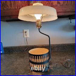 Mid Century Modern Atomic Table Lamp Fiberglass plastic 2 light Mcm black tan