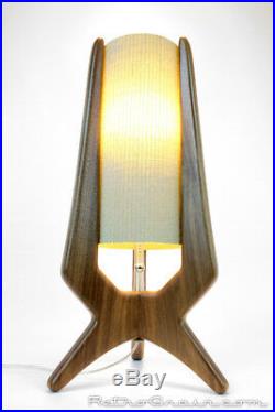 Mid-Century Modern Atomic Table Lamp Walnut Aqua Shade by Retro Grain