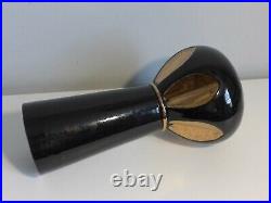 Mid Century Modern Black Fluted Ceramic Vase with Gold Insets Atomic Cool Accent