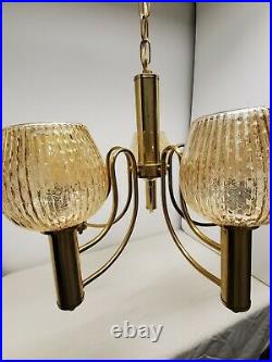 Mid Century Modern Brass Vintage 5 Arm Chandelier Atomic Rib Globe Italian